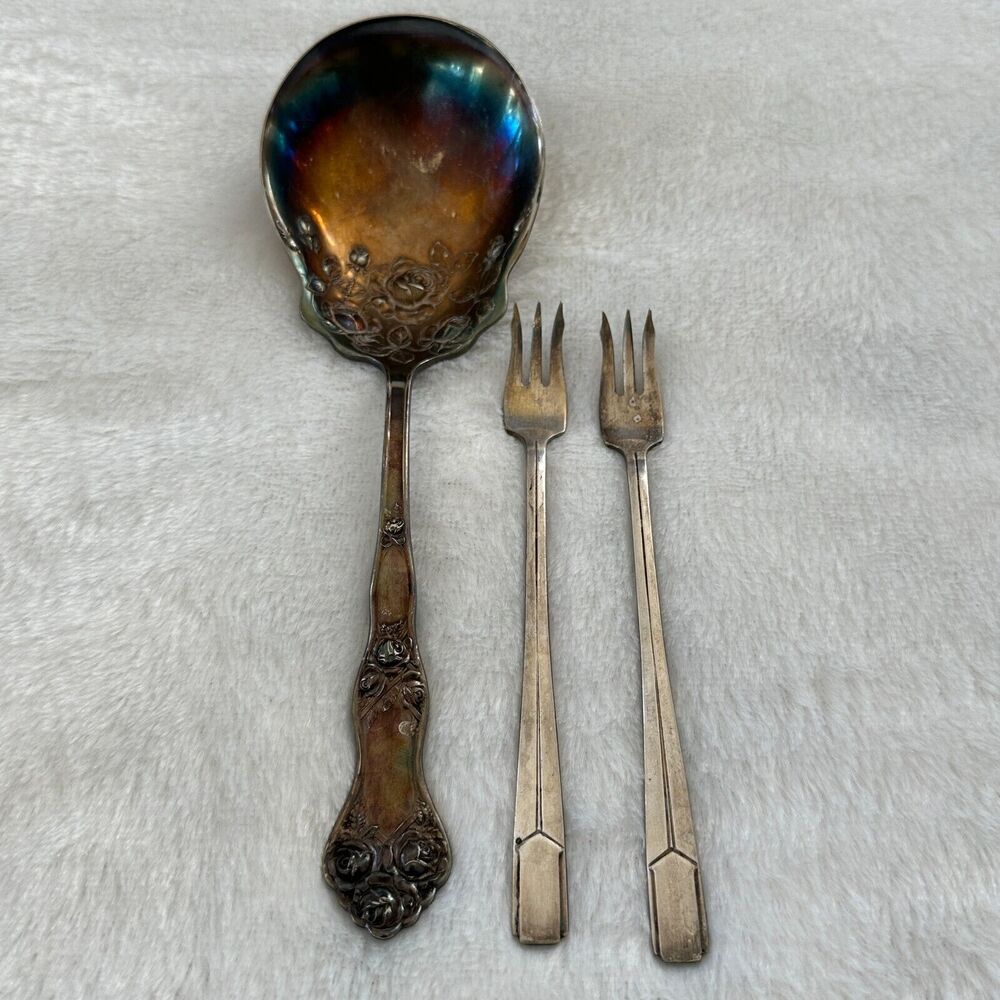 Vintage Holmes & Edwards Ladle Serving Silverplate Floral and Cocktail Forks Lot